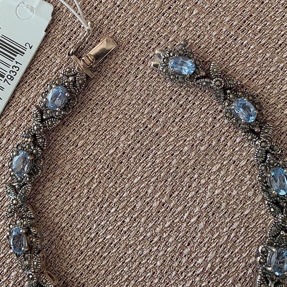 Vtg Stg Silver Aquamarine & Marcasite Bracelet - Picture 4 of 9